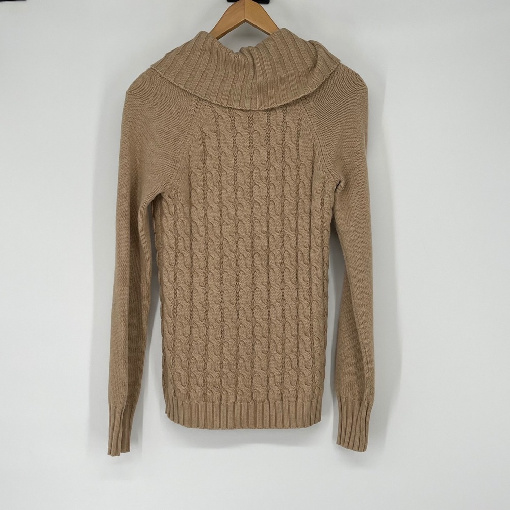 Banana Republic Women's XS Tan Cable Knit Cowl‎ Neck Wool Cashmere Sweater Cozy - Picture 2 of 4